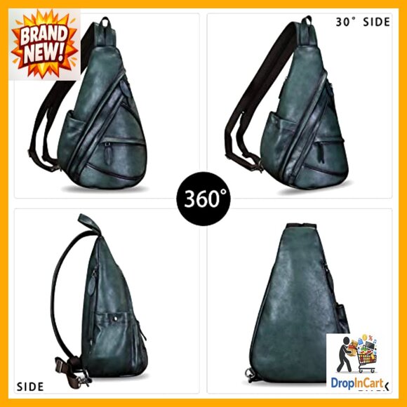 Genuine Leather Sling Backpack Convertible Crossbody Shoulder Bag Adjustable - Picture 3 of 7